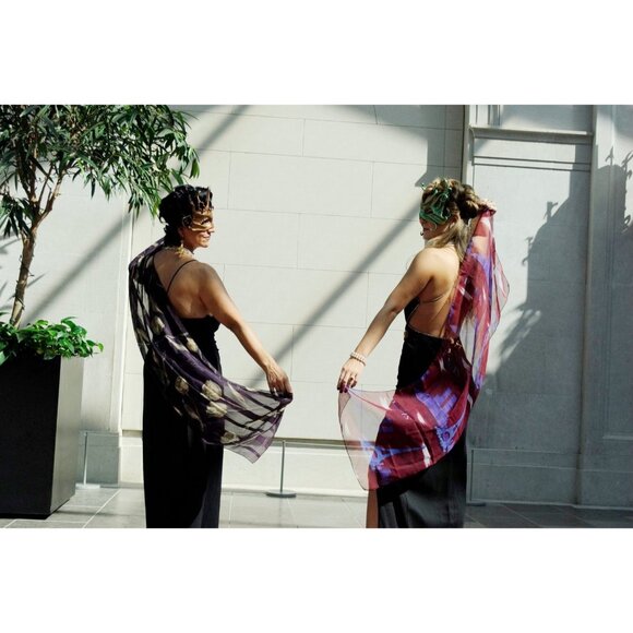 Purple Rose Flowers Garden Sheer Scarf Vintage Accessory - Picture 5 of 10